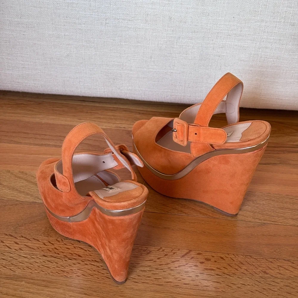 Miu Miu Platform Wedge Suede Orange Sandals‎ Size 36